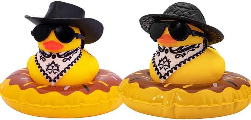 wonuu Decoración de pato de goma para automóvil, accesorios de decoración de tablero de instrumentos de pato vaquero occidental con mini anillo de