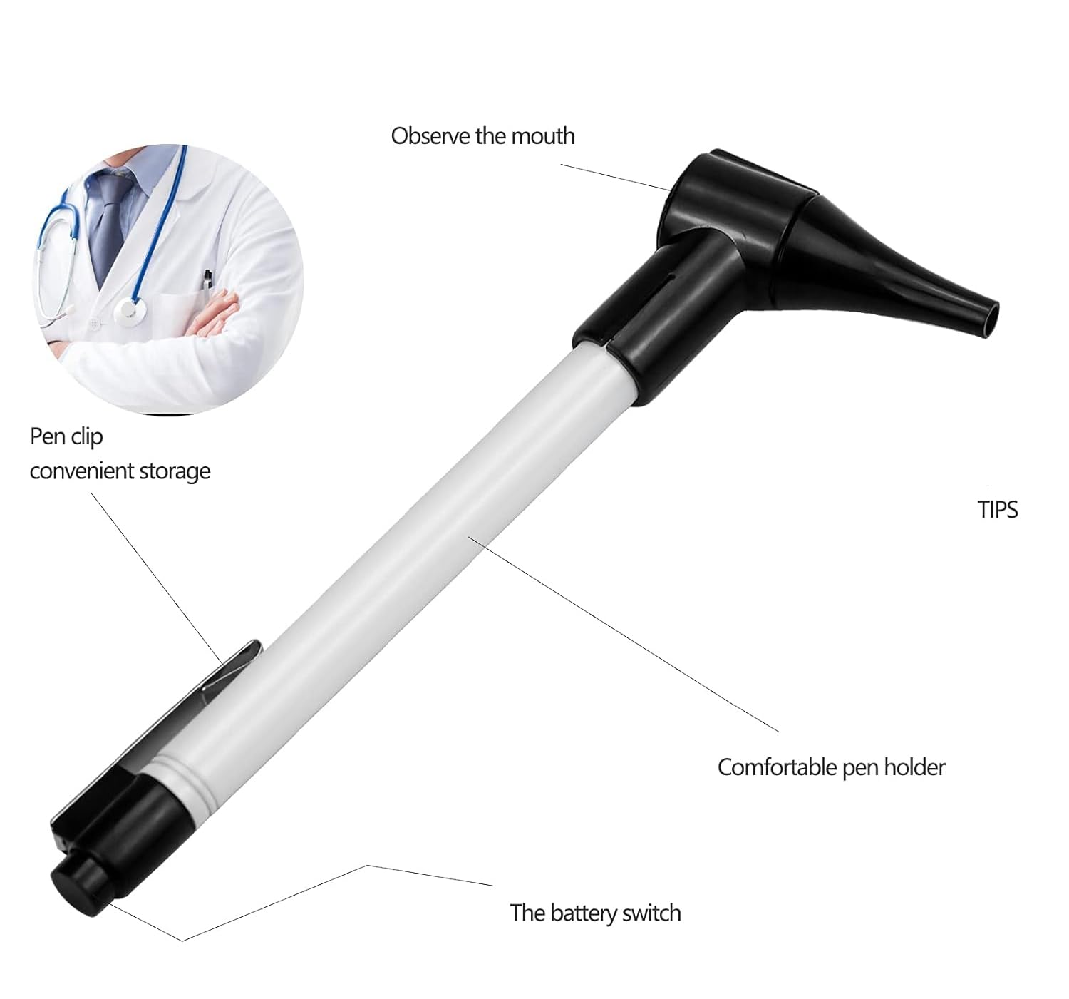 Otoscopio tascabile sottile in acciaio inox, otoscopio portatile con luce LED morbida e 7 punte per specula per bambini, adulti, animali domestici