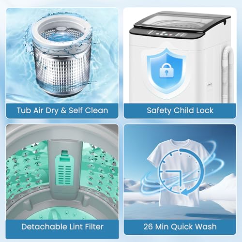 Image of Auertech Portable Washing Machine, 2.4 cu.ft Capacity Fully Automatic Washer with Drain Pump, 10 Programs, 5 Water Levels, Portable Washer Dryer Combo for Apartment, RV, Dorm