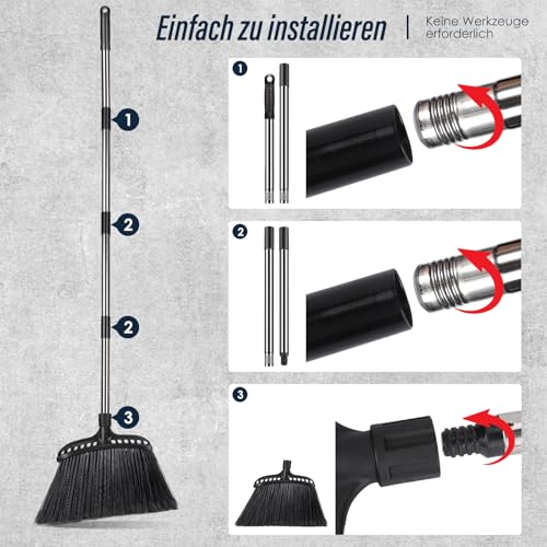 Eukue Straßenbesen, Besen mit Stiel Draußen, Tragbarer Gartenbesen, Besen mit Steifen Borsten, Außenbesen mit Edelstahl Langem Stiel, Industriebesen fur Terrasse, Garage, Deck, Rasen, Schwarz – Bild 7