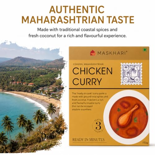 Image of Maskhari Chicken Curry Ready to Cook Curry Paste 150g Pack of 3 | Authentic Maharashtrian Coastal Curry | Made with Fresh Coconut & Premium Spices | No Artificial Colours or Preservatives | Ready in Minutes