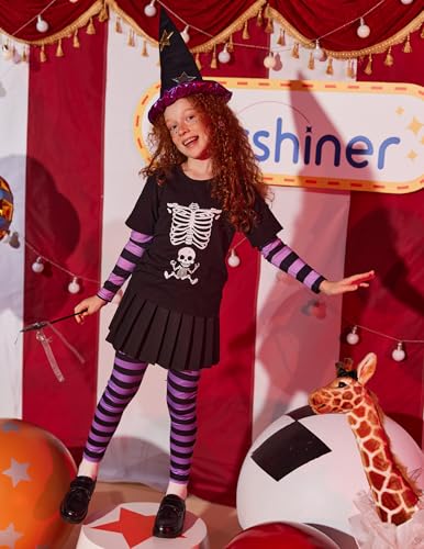 Image of Arshiner Girls Christmas Halloween Long Sleeve Shirts Graphic Stripe Plaid Patchwork Top Tee