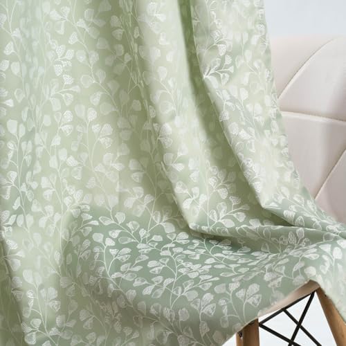 Image of haus & kinder Printed Jacquard Door Curtains 7 Feet Long Pack of 2 Door Curtains, 7 Feet Curtains for Door (Gingko Serenity, Seledon Nature 130x152 CM)