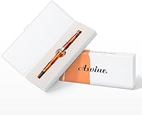 Vista 6 de Asvine P20 - Pluma estilográfica de pistón de resina ámbar, punta media de iridio, bordes dorados, colección Smooth Writer con estuche