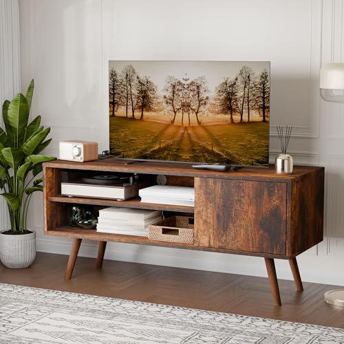 Cozy Castle TV Stand for 48 Inch TV, Mid Century Modern Entertainment Center with Storage Cabinet, TV Media Console for Living Room, Bedroom, Rustic Brown - Image 6