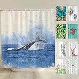 arteneur® - Wal Fisch - Anti-Schimmel Duschvorhang 200x220 - Recycelt mit Öko-Tex Standard 100 - Beschwerter Saum, Blickdicht, Wasserdicht, Waschbar, 12 Ringe und E-Book