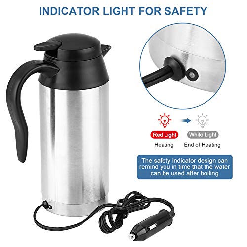Hervidor eléctrico portátil para auto 750ml 12V acero inoxidable miniatura 5