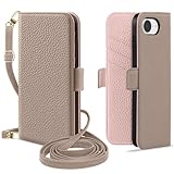 Kahper for iPhone 16e ケース 手帳型 ショルダー 可愛い いphone16e ケース 手帳型 おしゃれ アイフォン16e 財布型 スマホケース iPhone 16e ストラップ付き 軽量 衝撃吸収 上質な手触り PUレザー 全面保護 擦り傷防止 防塵 iPhone 16e 携帯カバー マグネット式 スタンド機能 カード収納 大人 女性 人気 6.1インチ(グレー メ ピンク)