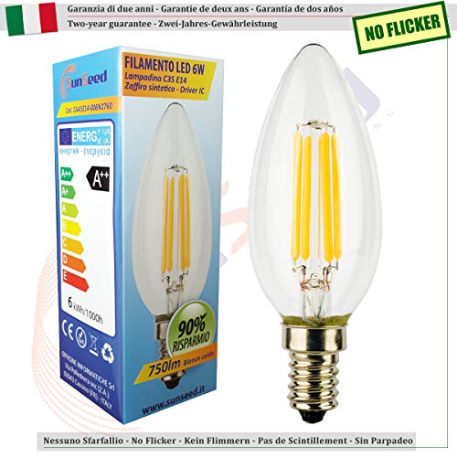 SUNSEED 10 X E14 6W (Equivalent to 60W) Sapphire Filament LED Candle Light Bulb C35 Warm White 2700K, Pack of 10 - Image 2