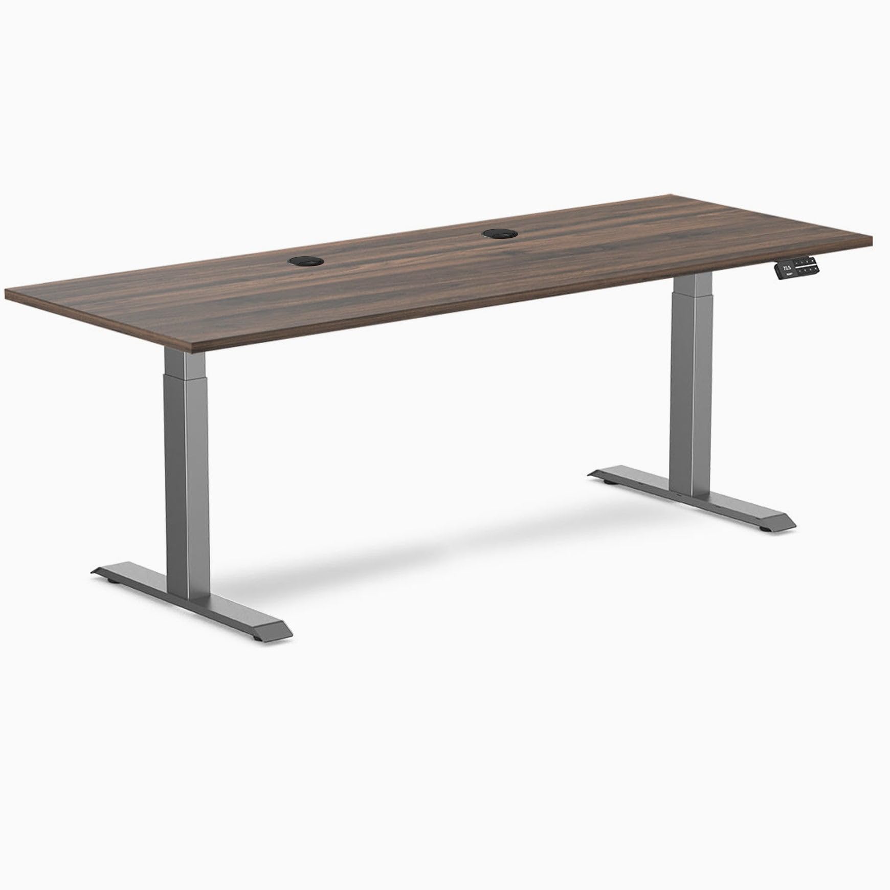 Desky Dual Laminate Sit Stand Desk Jarrah Legno 78.7" Grommets Space Gray