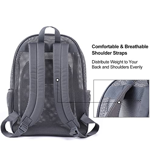 Image of COVAX Heavy Duty Mesh Backpack, Semi-transparent Mesh Bookbag,See Through College Backpack with Bungee and Comfort Padded Straps for Commuting, Swimming, Beach, Outdoor Sports (Grey)