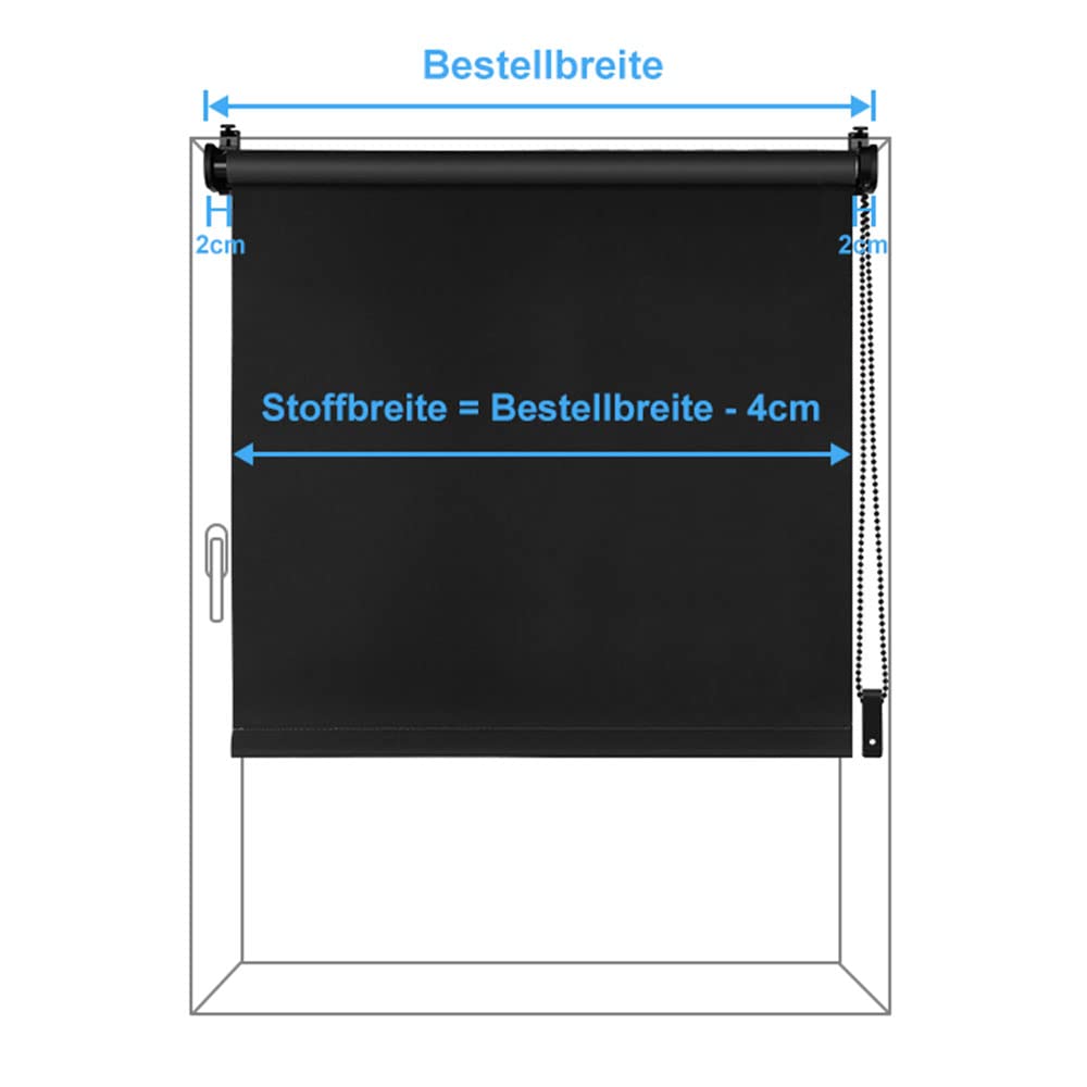 Eurohome Blackout Roller Blind, Thermal Roller Blind, 55 x 130 cm (Fabric Width 51 cm), Black, Klemmfix, No Drilling Required - Image 4