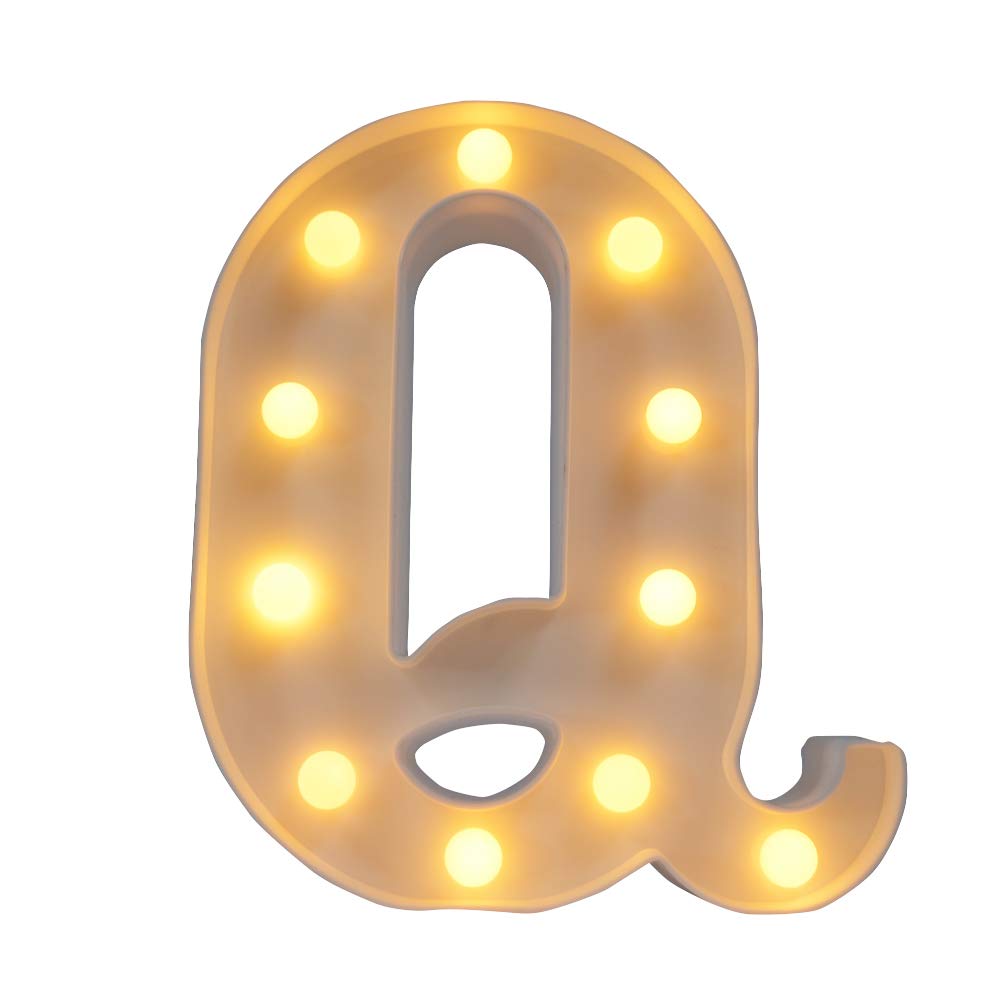 LED Letter Lights Sign Light Up Letters Sign for Night Light Wedding/Birthday Party Battery Powered Christmas Lamp Home Bar Decoration (Q)