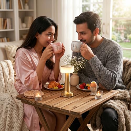 Image of NYRWANA Coffee Mug 250 ml & Table Lamp 2000mAh Battery Combo Stepless Dimming, 3 Colour Touch Control, USB-c Charging, Mr & Mrs Set of 2 Coffee Mugs