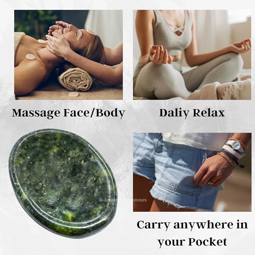 Image of Amazing Gemstone Green Jade Worry Stone Crystals and Healing Stones - Worry Stones for Stress Relief Gifts - Piedra Crystal Fidget for Meditation - Unique Stocking Stuffers and Birthday Gifts