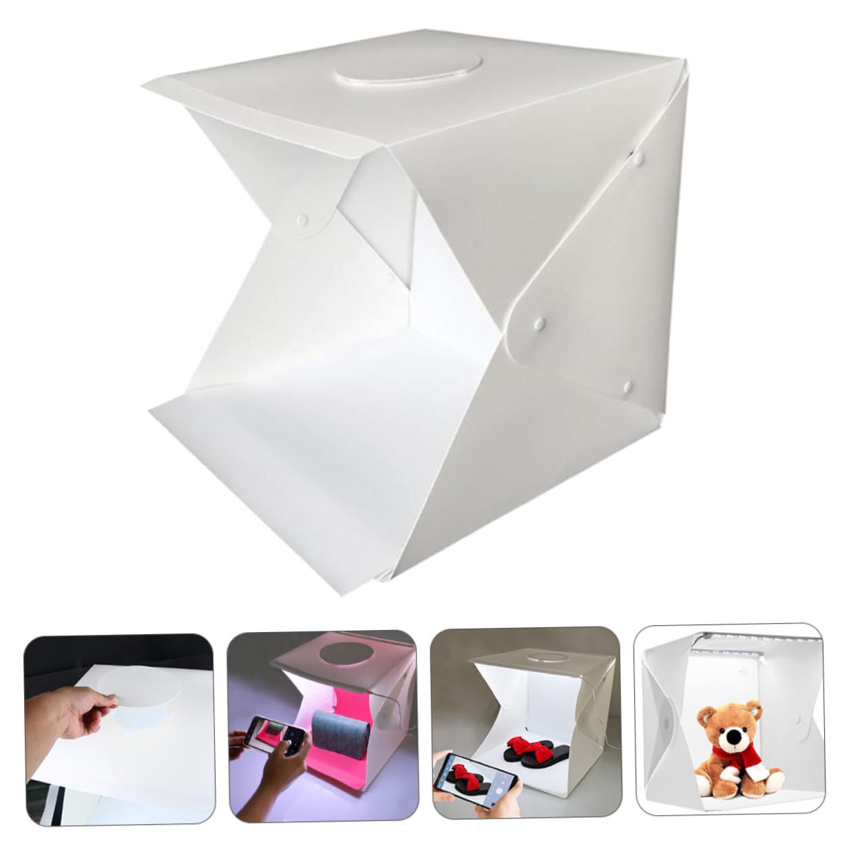 Caja de Luz Fotográfica Portátil Plegable 40cm Luces LED Integradas, Plástico Blanco, Montaje Fácil para Fotografía de Productos y Objetos Pequeños