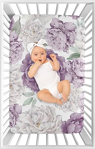 Sweet Jojo Designs MINISHEET-PEONY-PU-IV-PRT Lavender Purple Boho Shabby Chic Floral Girl Fitted Mini Crib Sheet Baby Nursery Infant Newborn Bed Room Portable Pack N Play Mattress Lilac Violet Ivory Bohemian Vintage Watercolor thumb #2