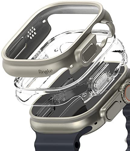 Ringke Slim Compatible con Protector Apple Watch Ultra (2022) Tecnología Anti-amarillea, Funda Sólida Transparente + Case Adicional para Mujer y Hombre - Clear & Titanium Gray (2 Pack) Cover