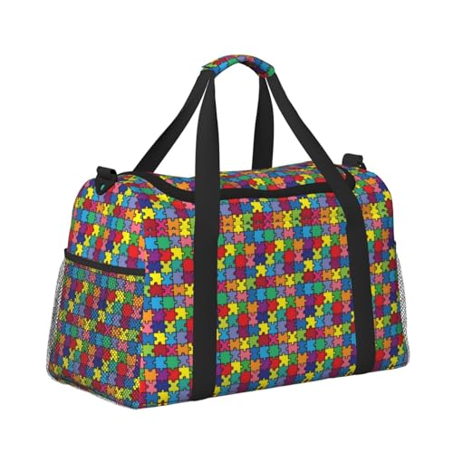 Colorful Puzzle Piece Autism Awareness Travel Duffle Bag – Large Capacity Hand & Shoulder Bag For Sports, Gym, Fishing & Outdoor Adventures3
