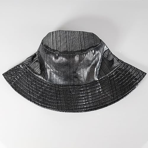 Image of Unisex Metallic Bucket Hat Waterproof Holographic Bucket Hat Fishing Hat Trendy Hip Pop Sun Cap