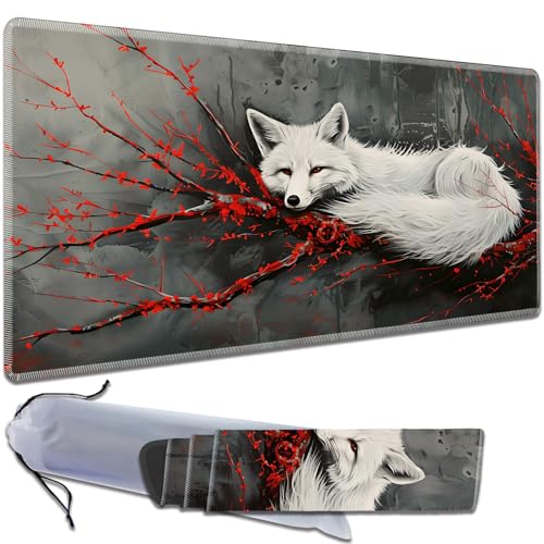MTG Playmat, Smooth Surface Game Play Pad MTG TCG 24 x 14 inch with Storage Bag, Non-Slip Mouse Pad Card Fighting Game, Red Branch and Fox