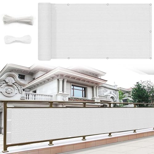 Balkonbespannung Zaunblende 120 x 380 cm Windschutz Sonnenschutz Und Wetterfest Balkonumspannung Balkonverkleidung mit Kabelbinder für Balkon Und Terrasse, Weiß