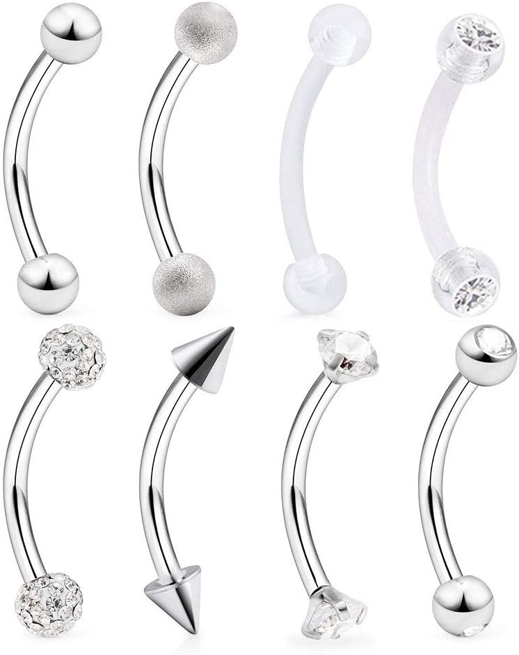AceFunEyebrow Rings Curved Barbell 1.2MM 16G Eyebrow Piercing Rook Earring for Women Men Daith Conch Piercing Earrings
