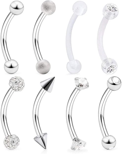 AceFun Lippenpiercing van acryl en chirurgisch staal, labret stud, 16 g, Monroe oor, tragus, helix, oorring, bar, 8 mm, 10 m, CZ top, Acryl kunststof, Zonder steen