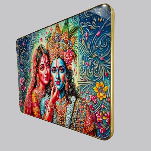 Image of Masstone Radha Krishna Crystal Embedded High Gloss Wall Painting, Golden Slim Frame, 45x30 Cm Wall Art for Living Room, Bedroom, Office & Home Decor (CRG01)