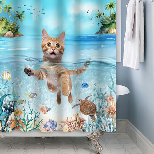 Rideau de douche chat imperméable et lavable en polyester textile texturé
