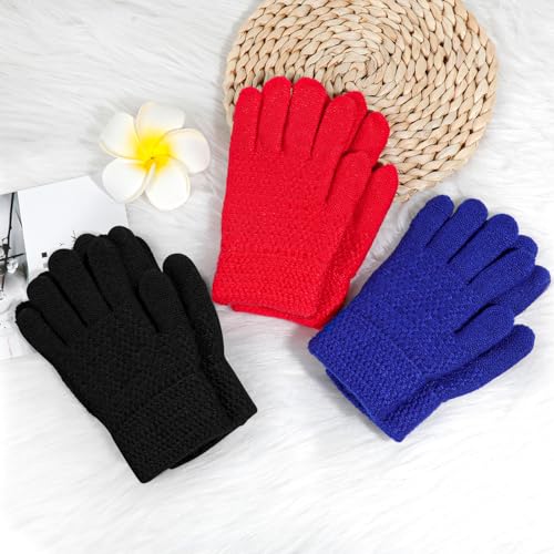 Image of ONESING Kids Knit Gloves - Stretchy Gloves for Boys Girls Winter, Solid Finger Gloves for Children