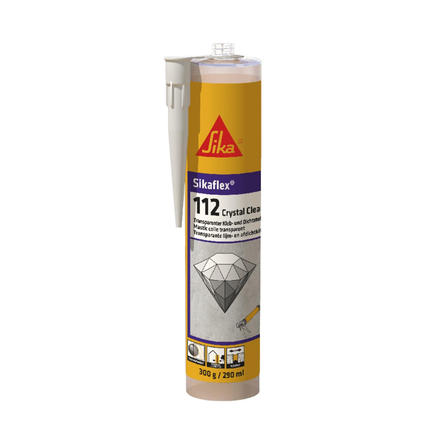 Sika – Kleb- und Dichtstoff – Sikaflex-112 Crystal Clear - Transparent – Für Dicht- und Klebefugen – Innen & außen – Dekorative Anwendungen – 290 ml