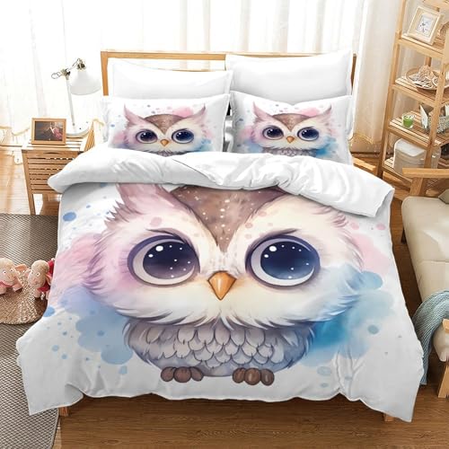 Housse de couette fermeture éclair hibou 3D infroissable