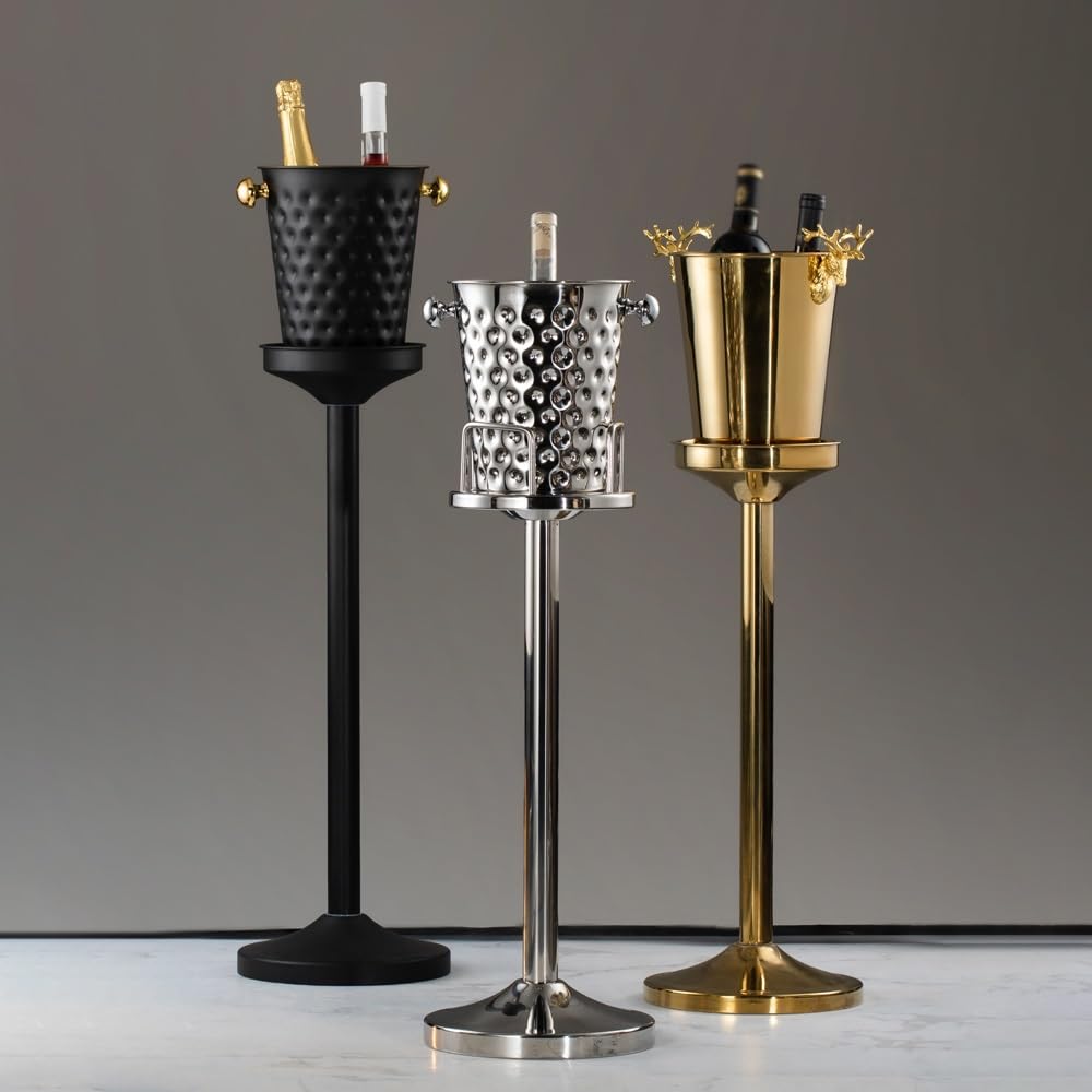 Cubitera for champán con soporte, cubeta for hielo grande for champán, cubeta for hielo con asas, cubeta for hielo de acero inoxidable, perfecta for botellas de vino, champán o cerveza ( Grey : Silver