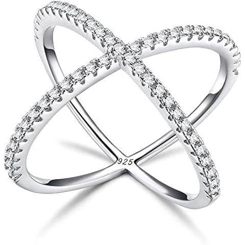 Titaniumcentral Sterling Silver Gold-Plated Criss Cross X Rings, Silver, Cubic Zirconia Cover
