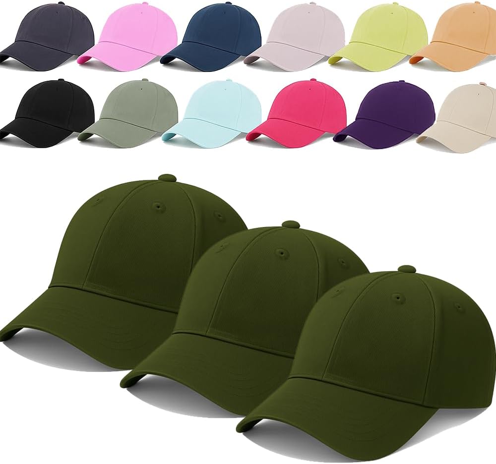 Unisex Adjustable Baseball Cap Pack of 3 - Solid Color Cotton Caps for Men & Women - Breathable Lightweight Headwear for Outdoor, Travel, Gym, Casual Wear