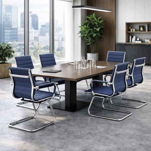 Image of Reception Chairs Leather Conference Guest Chair Heavy Duty Back Support Office Chair, Set of 2 (Navy)