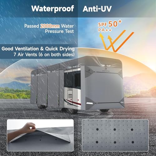 Image of VINPATIO Class A RV Cover Extra Thick 7 Layers Top: Fits 37'-40' RV, Heavy Duty Windproof Waterproof Class A Motorhome Cover with 2 Extra Long Straps, Gutter Covers