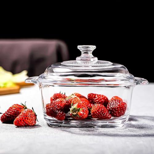 Image of bellemax 1pcs Set of 1500ml Each Casserole with Glass lid Microwave Oven Safe Serving Bowl Tempered Glass, for Rice and Boiling Food Multipurpose (BM-03)