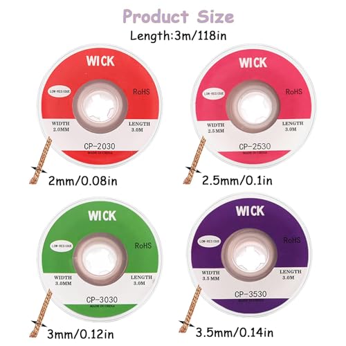 Miniatura 7 de Yuannee Malla Desoldadora,4 Pcs Malla Desoldadora De Cobre Sin Limpieza 2mm 2.5mm 3mm 3.5mm Trenza De Mecha Para Quitar Soldadura Eliminación De Estaño Con Flujo Reparación Electrónica