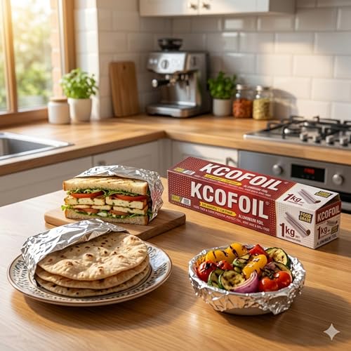 Image of Aluminium Foil Roll -1Kg | ISI Certified | 18 Micron Thickness Food-Grade Silver Foil Paper for Lunch & Tiffin | Multipurpose Kitchen Wrap for Cooking, Baking, Grilling & Food Storage | Pack of-1