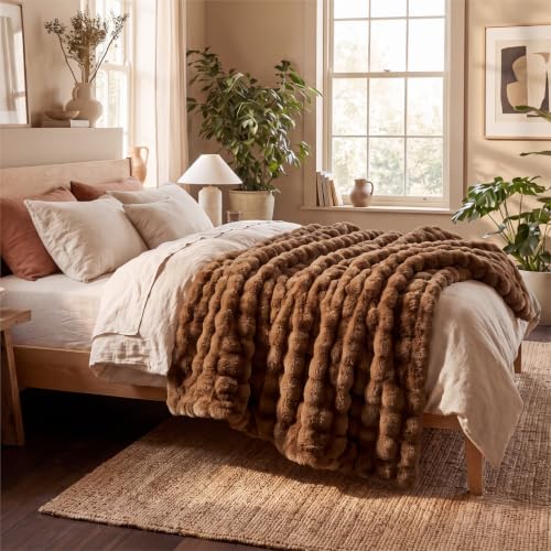 Image of Bedsure Fluffy Bubble Faux Fur Queen Blanket, 90 inchx90 inch, Tie-dye Dark Brown
