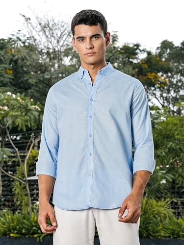 Image of Thomas Scott Men's | Linen Blend | Solid | Premium Cotton Linen Blend | Full Sleeve | Casual Shirt for Men
