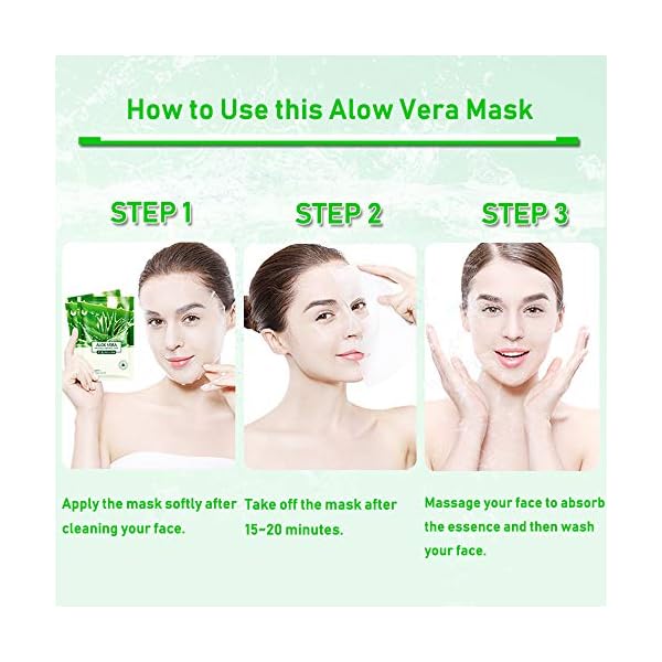 Aloe Facial Skincare Sheet Hydrating Moisturizing Revitalizing Facial Skincare Sheet for Dry, Oily, Sensitive and Tired Skin 25ml/0.8oz, Pack of 10