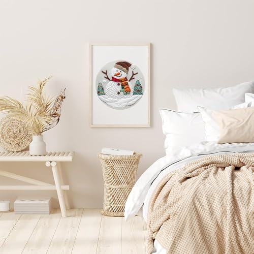 Image of Huacan Embroidery Kits for Adults Beginner DIY Cross Stitch Stamped Christmas Pattern Stitching Sewing Kit 1 Piece 7.8 x 7.8 Inch (Snowman)