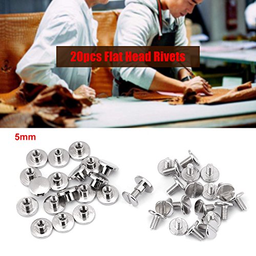 20Pcs Repair Screw Post Fastener Round Flat Head Chicago Screws Buttons Metal Nail Rivet Studs with Slotted Screws for Binding DIY Leather Craft(5mm) - Image 4