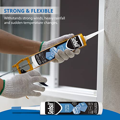 Selsil Ultra Crystal Clear Mounting Adhesive & Sealant - Indoor & Outdoor Adhesive Tough & Flexible Construction Adhesive, 100% Transparent Bonding And Sealing Waterproof Adhesive (9.8 Fl Oz/290 Ml) #TOP2