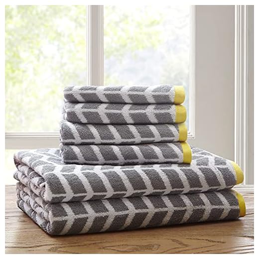 Intelligent Design - Nadia Quick Dry, Premium Absorbent Chevron Cotton Towels Bath/Bathroom Set - Ultra Soft Bathroom Towels Set - Gray - 6 Piece Set incl. 2 Shower Towel 4 Hand Towel