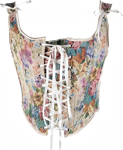 Image of CONCINEROS Women's Summer Vintage Floral Renaissance Corset Top for Women Y2k Tops Sleeveless Drawstring Crop Top