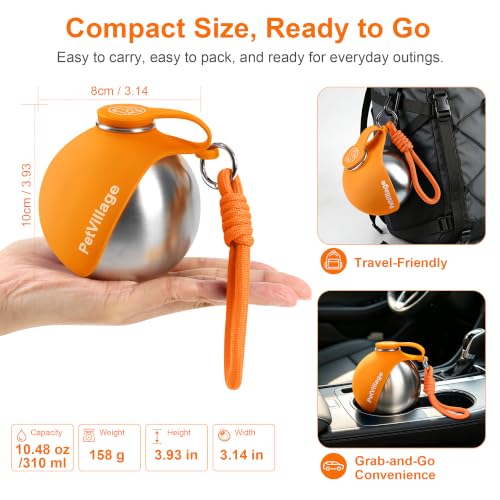 Image of 2-in-1 Dog Water Bottle with Foldable Bowl, Portable Leak-Proof Pet Travel Water Dispenser, Stainless Steel Dog Hydration Bottle for Walking, Hiking, Small Dogs & Puppies, Orange 10oz